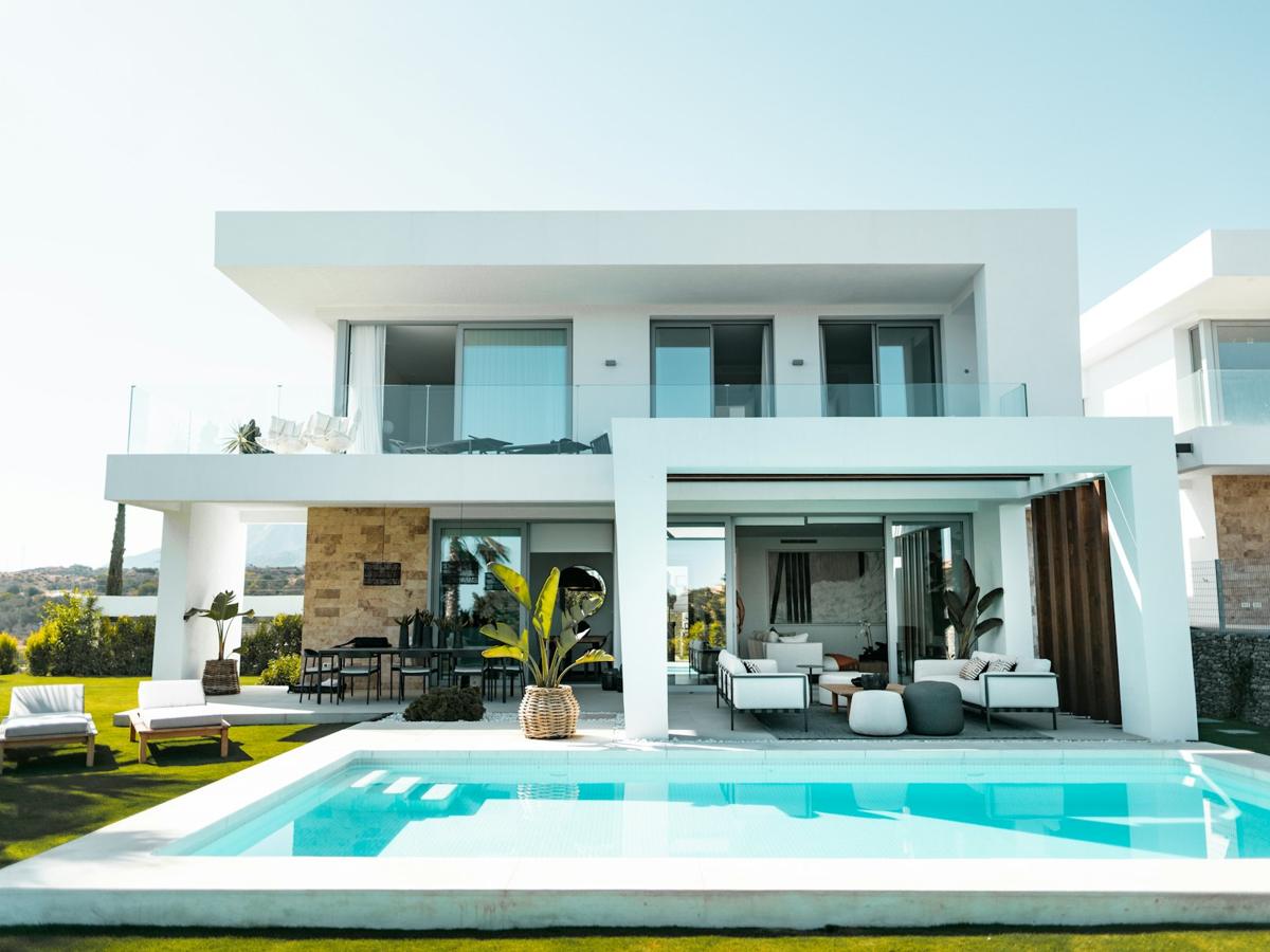 Modern waterfront residence with a pool
